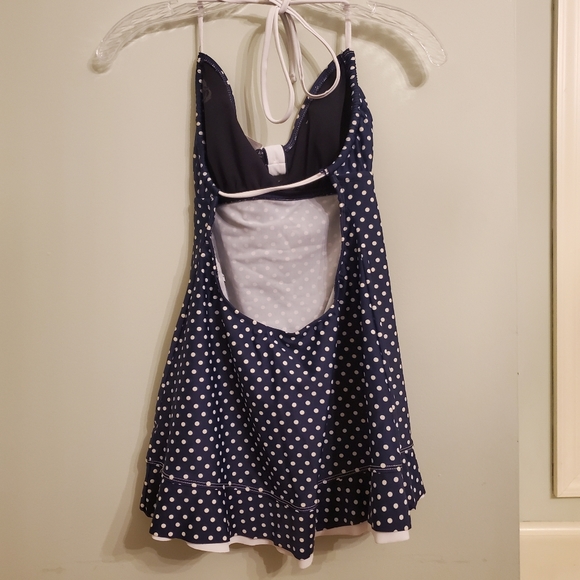 Eco swim One piece swim dress around neck tie polka dot bow detail back Size 6 - Picture 3 of 7